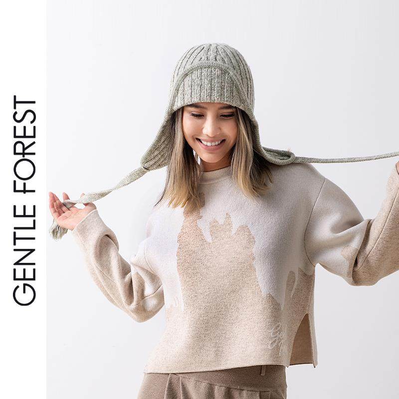 Gentle Forest【彝】飞行员夹花纱抽条针织帽