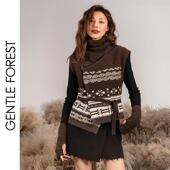 白 Gentle Forest 牦牛绒新民族风斜襟白族纹样绑带针织马甲