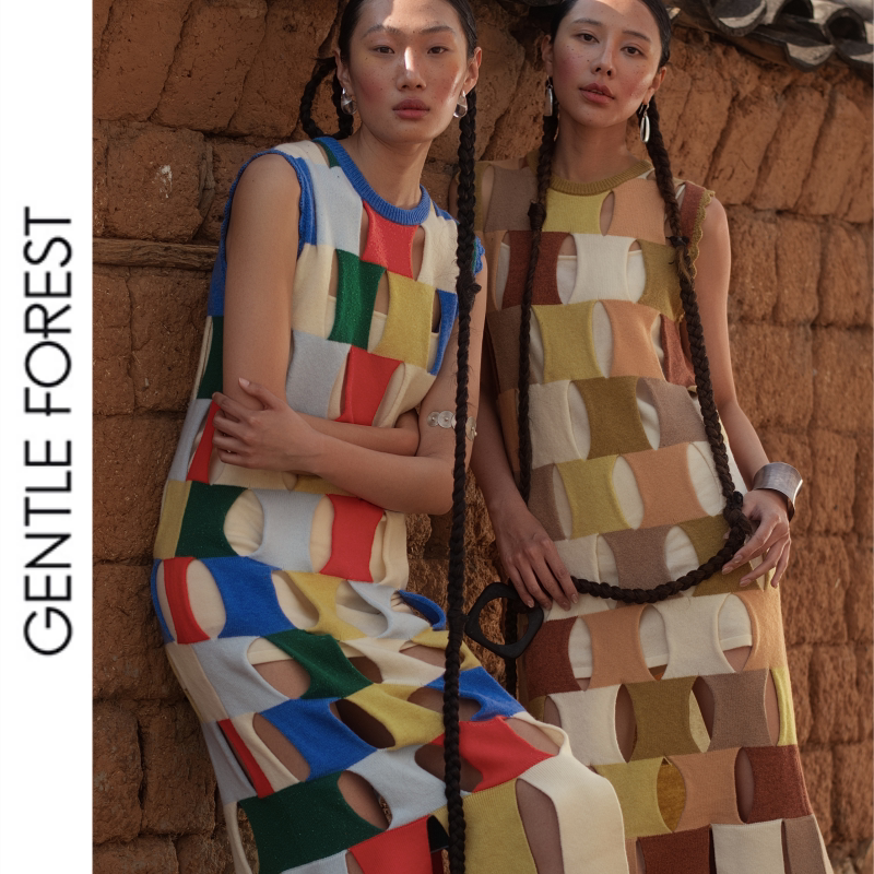Gentle Forest【纳西】山旗彩格手工羊毛针织连衣裙 民族镂空长裙