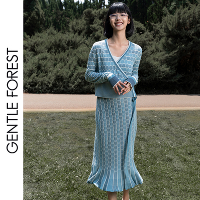 Gentle Forest【哈尼】几何纹样围针织鱼尾半身裙