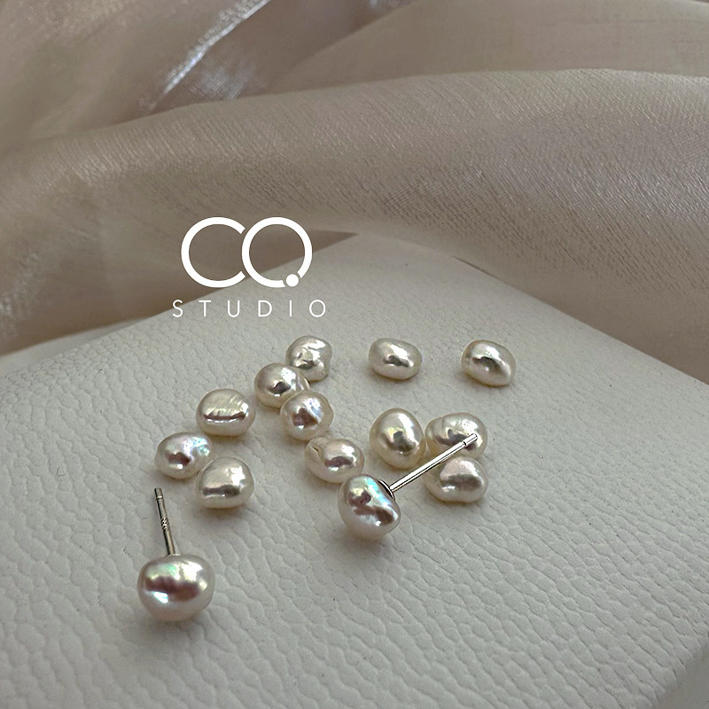极光小豆丁&middot;CQ原创高品质mini巴洛克珍珠耳钉简约小巧纯银养耳棒