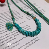 湖北原矿天然绿松石毛衣链女气质手工编织颈饰合金流苏设计款 项链