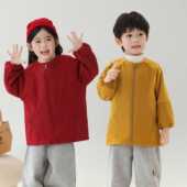儿童拉链罩衣秋冬防水摇粒绒男孩长袖 羽绒服女宝宝幼儿园吃饭围裙