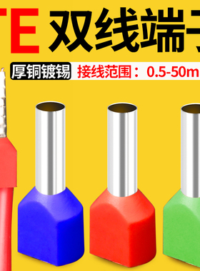 管型预绝缘端子TE双线欧式针型管状冷压接线端针形压线接线铜鼻子