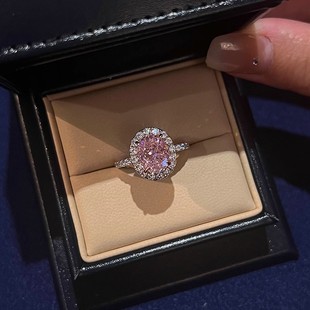 甜美椭圆形粉钻戒指女轻奢高级感小众设计独特食指戒2025新款 爆款