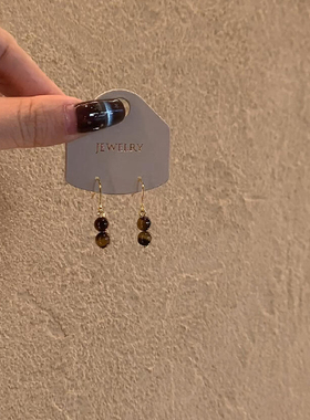 复古美拉德仿虎眼石耳环女轻奢高级感方圆脸耳饰小众独特漂亮耳钉