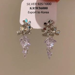 S925纯银清冷感水晶葡萄流苏耳环2025新款 高级感轻奢小众花朵耳钉