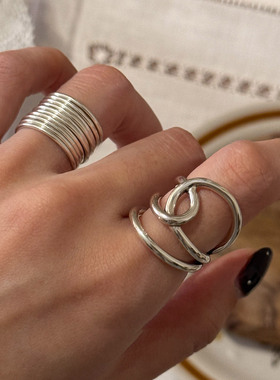 韩系银色宽版线条感戒指小众设计