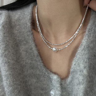 气质锁骨链配饰颈链 爆款 S925纯银碎银子叠戴珍珠项链女款 2025新款