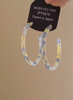 浅蓝色大圈圆圈耳环2025新款爆款高级感轻奢小众气质耳圈简约耳钉