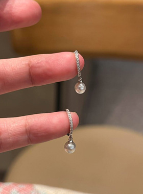 S925纯银法式复古镶钻珍珠耳环2025新款爆款高级感轻奢小众耳扣女