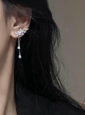 花朵流苏耳环2025年新款爆款高级感耳夹女无耳洞小众独特气质耳钉