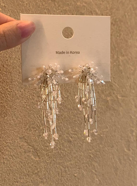 清冷感立体串珠烟花流苏耳环高级感轻奢精致独特耳钉女小众设计感