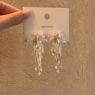 清冷感立体串珠烟花流苏耳环高级感轻奢精致独特耳钉女小众设计感