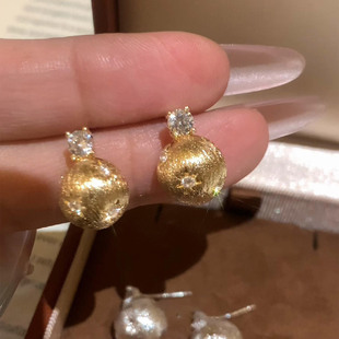 爆闪金色拉丝星芒圆球耳钉女小众设计独特耳环2025新款 高级感 爆款