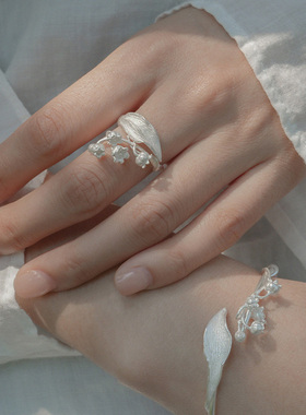 冷淡风雕刻铃兰花束戒指小众设计