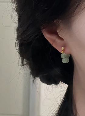 绿色圆珠串珠耳扣女复古清冷国风
