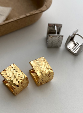 复古菱格编织纹几何方形耳环2025新款高级感耳钉女小众设计感耳扣