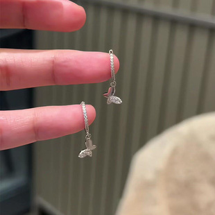 韩系简约超闪蝴蝶流苏耳扣女小众设计耳饰2025年新款 独特气质耳环
