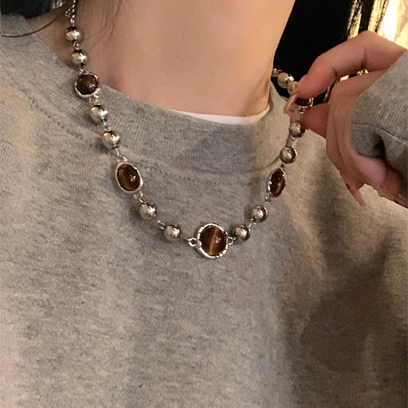 美拉德仿虎眼石项链女款2025新款