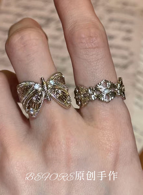 中古vintage古着咖啡金蝴蝶戒指