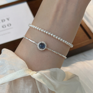 S925纯银海蓝宝碎银珍珠手链女2025年新款 轻奢小众精致手串手饰品