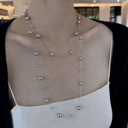 S925银长款满天星灰珍珠项链女款