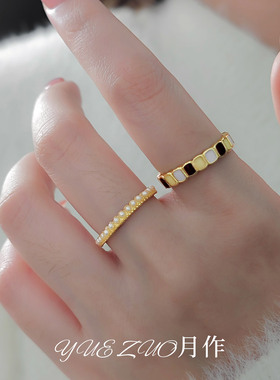 彩色方块仿珍珠戒指女轻奢高级感