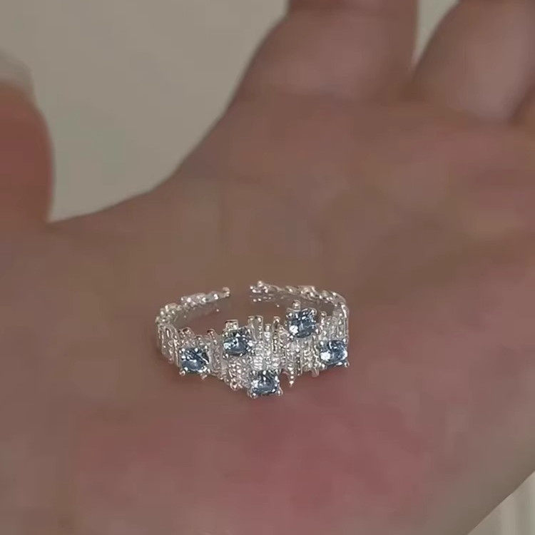 S925纯银蓝色锆石戒指2025新款