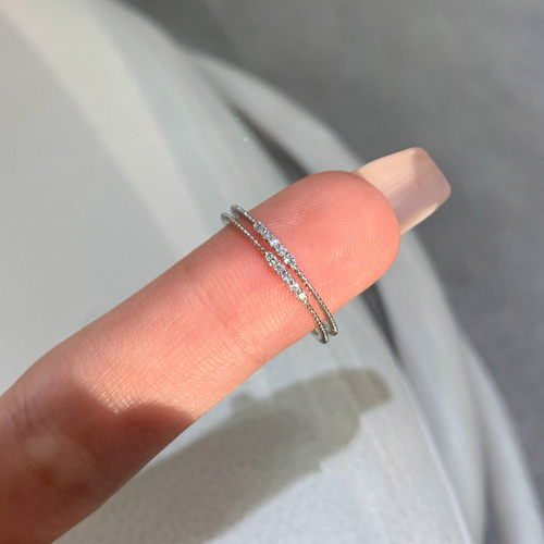 极细mini仿排钻戒指女轻奢高级叠戴素圈食指戒冷淡风简约百搭指环