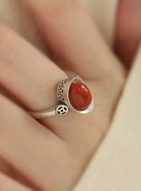 新中式国风元宝仿南红玛瑙戒指女