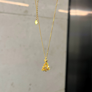 金色圣诞树星星项链女款 精致锁骨链秋冬毛衣链轻奢高级感 2025新款