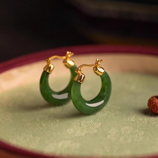 高级感耳环小众设计耳饰 爆款 新中式 国风仿和田玉圈圈耳扣2025新款