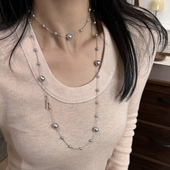 锁骨链高级感轻奢小众秋冬毛衣链 2026新款 长款 满天星珍珠项链女款