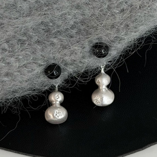 新中式 两戴银色拉丝仿黑曜石葫芦耳环高级感轻奢小众独特耳钉 一款