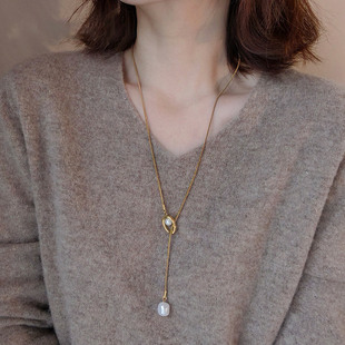 毛衣链大气高档高级感轻奢小众锁骨链 长款 仿珍珠项链女款 2025新款