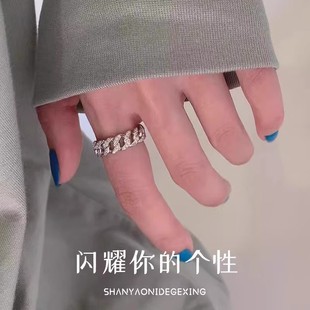 S925纯银冷淡风戒指女小众设计轻奢高级感链条情侣时尚 食指戒 个性