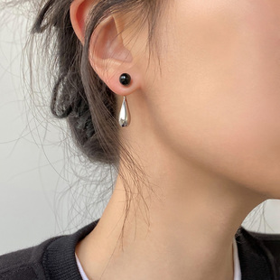 仿黑玛瑙金属水滴耳环2025新款 高级感耳钉女小众设计秋冬耳饰 爆款