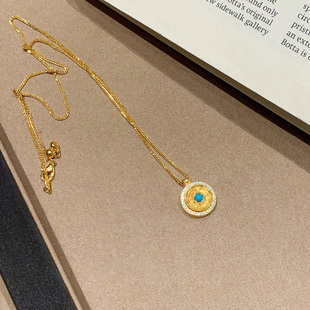 锁骨链秋冬毛衣链 2025新款 新中式 复古仿绿松八宝罗盘吊坠项链女款