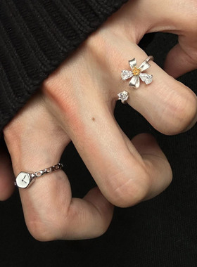 不规则光面钟表仿闪钻花朵戒指女