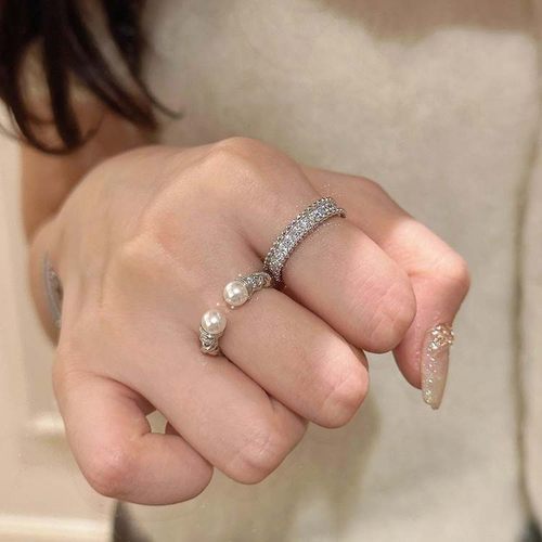 S925纯银中古风银色珍珠戒指女