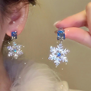 蓝色方糖雪花耳钉2025新款 高级感轻奢小众独特绝美秋冬耳环女 爆款