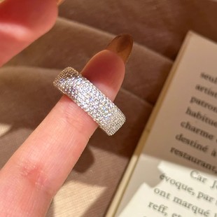 S925纯银满天星河满钻素圈戒指女轻奢高级感食指戒爆闪指环设计感