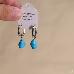 新中式 民族风不规则仿绿松石耳环女小众设计独特气质耳圈2025新款