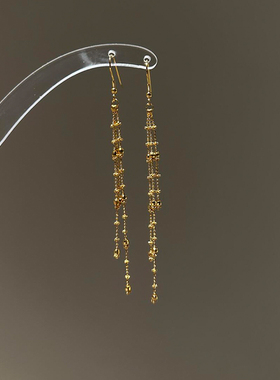 中古长款金色满天星流苏耳环2025新款爆款高级感精致温柔气质耳饰