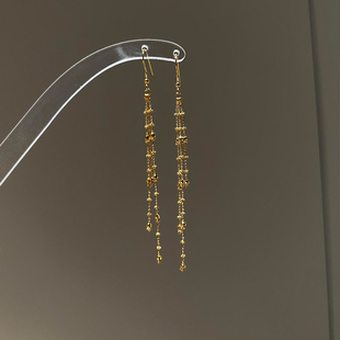 高级感精致温柔气质耳饰 爆款 中古长款 金色满天星流苏耳环2025新款