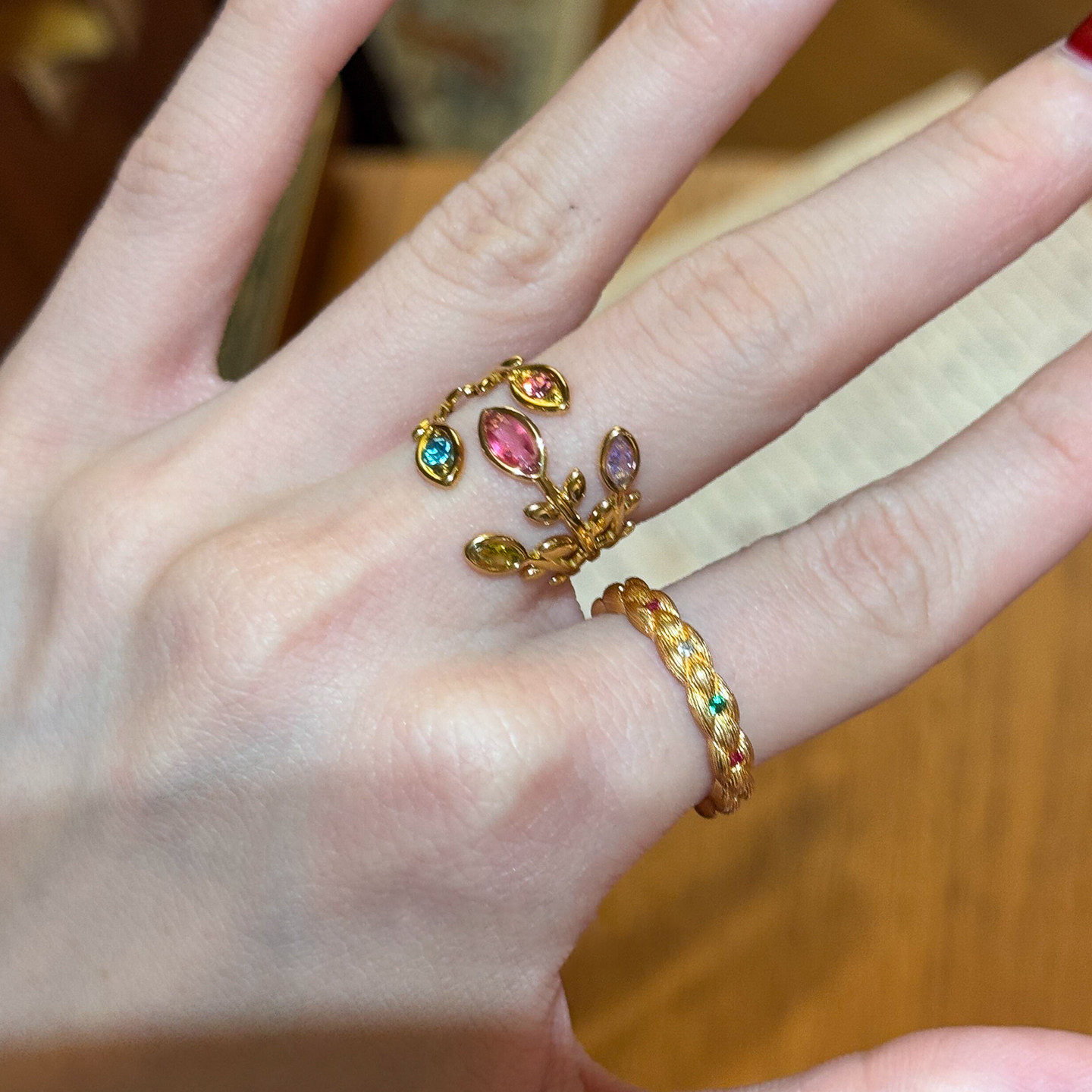 中古多巴胺花卉枝叶戒指女轻奢高级感指环叠戴小众设计麻花食指戒