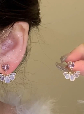 S925银春夏甜美粉色爱心水滴耳环2025新款爆款气质耳钉高级感轻奢