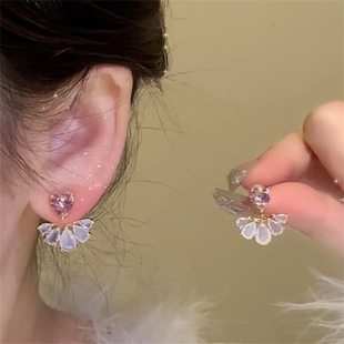 S925银春夏甜美粉色爱心水滴耳环2025新款 气质耳钉高级感轻奢 爆款