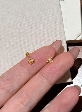 迷你金色闪钻花朵耳钉女小众简约气质日常通勤百搭耳环高级感轻奢